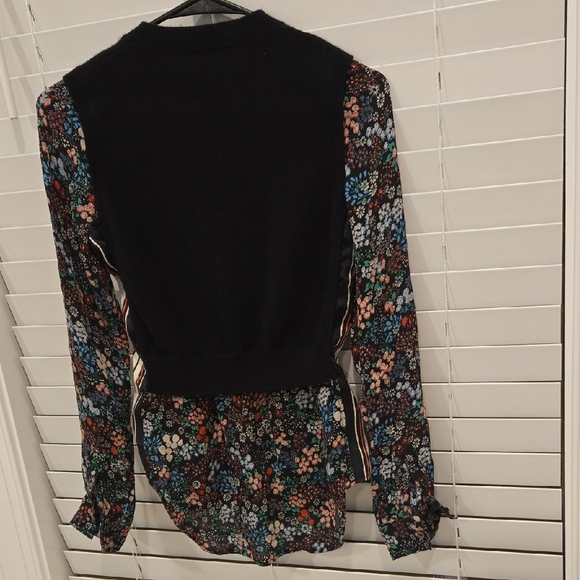 Veronica Beard Black Floral Long Sleeve Blouse - Picture 4 of 4